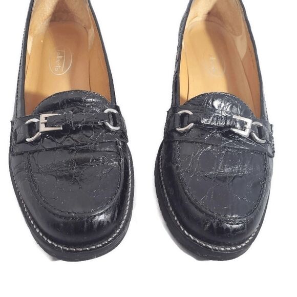 TALBOTS Black Leather Buckle Loafers Size 6B - Picture 1 of 8